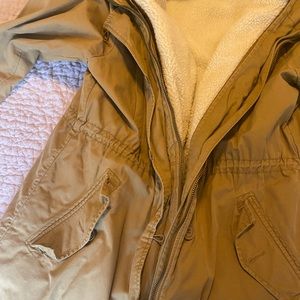 Womens large winter coat with hood and removable shearling lining